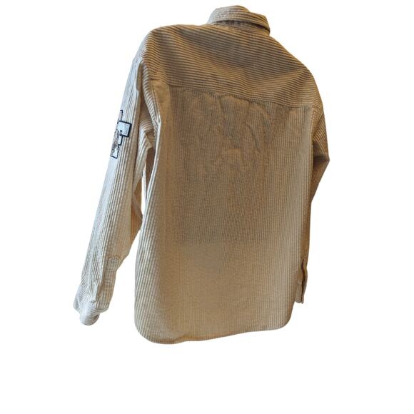 H&M Varsity Corduroy Shirt Jacket Mens Medium Snap Button Embroidered SF Tiger - Picture 7 of 16